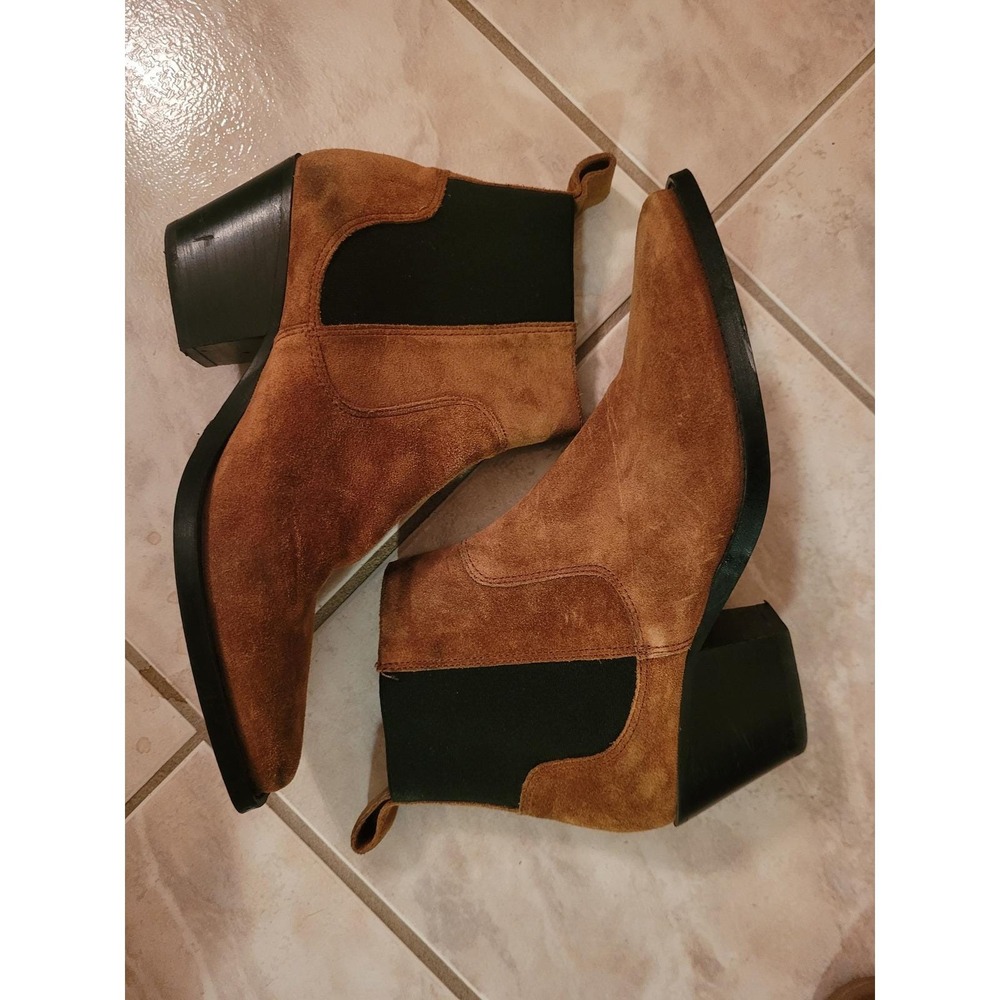 Everlane The Western Boot Rich Cognac Suede Ankle Chelsea Block Heel Italy 6.5